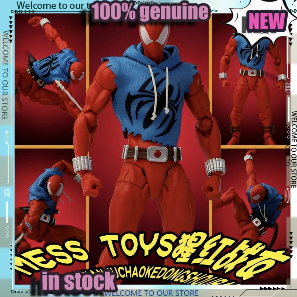 

Original Mess Toys Spiderman Red and Blue Action Figure Scarlet Spider Ben Reilly Blue Fabric Hoodie Suit Model Toys Gift Toy