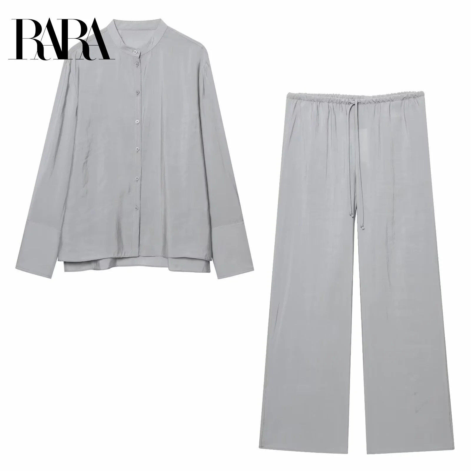 2025RARA 夏の新製品シンプルカジュアル多用途ドレープラウンドネック長袖シャツトップス女性のためのストレートパンツ