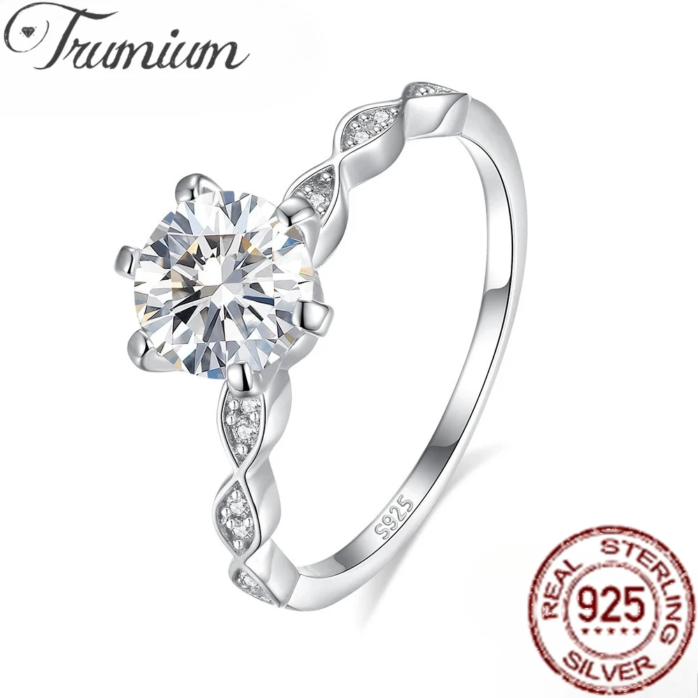 

Trumium 1CT Moissanite Sterling Silver 925 Ring Classic Luxury Engagement Jewelry Wedding Rings for Women Accessories Gift