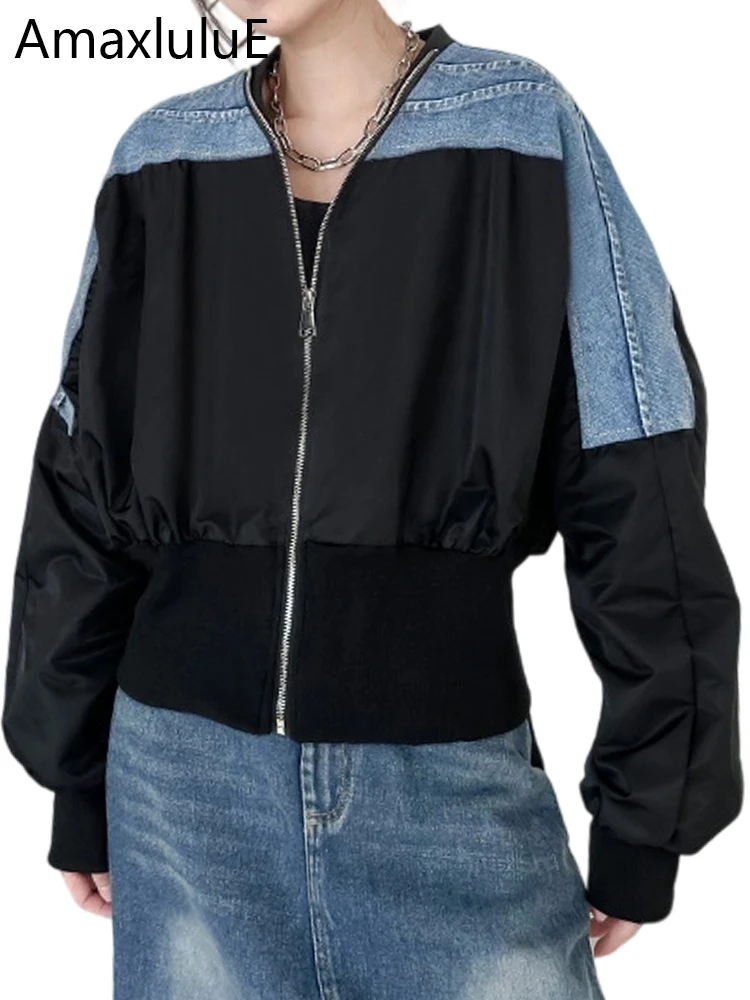 

Amax LuluE Brand 2025 Autumn Womens Classic Oversized Denim Jackets Ladies Patchwork Leisure Loose Coats Vintage Fashion Outwear