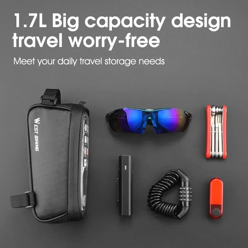 WEST BIKING Waterproof Bicycle Front Frame Bag Touch Screen 7 Inch Phone Holder Cycling Top Tube Bag Road Bike MTB Accessories