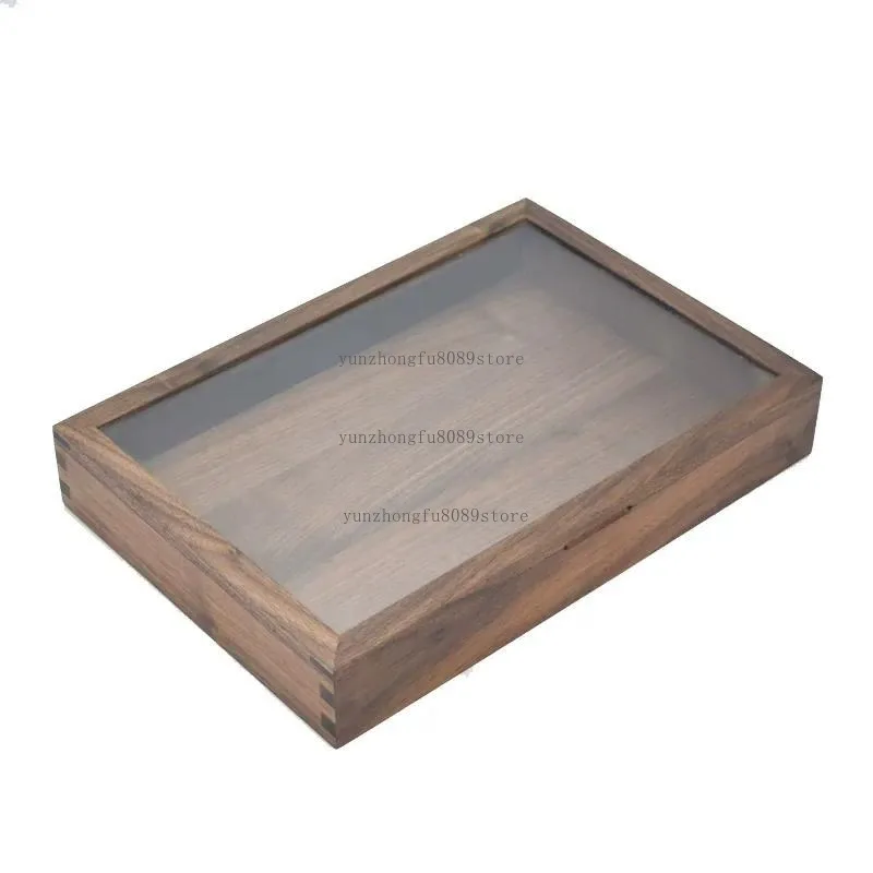Black Walnut Wood Display Box with Transparent Glass Lid, Premium North American Solid Wood Storage Case, Dustproof Organizer