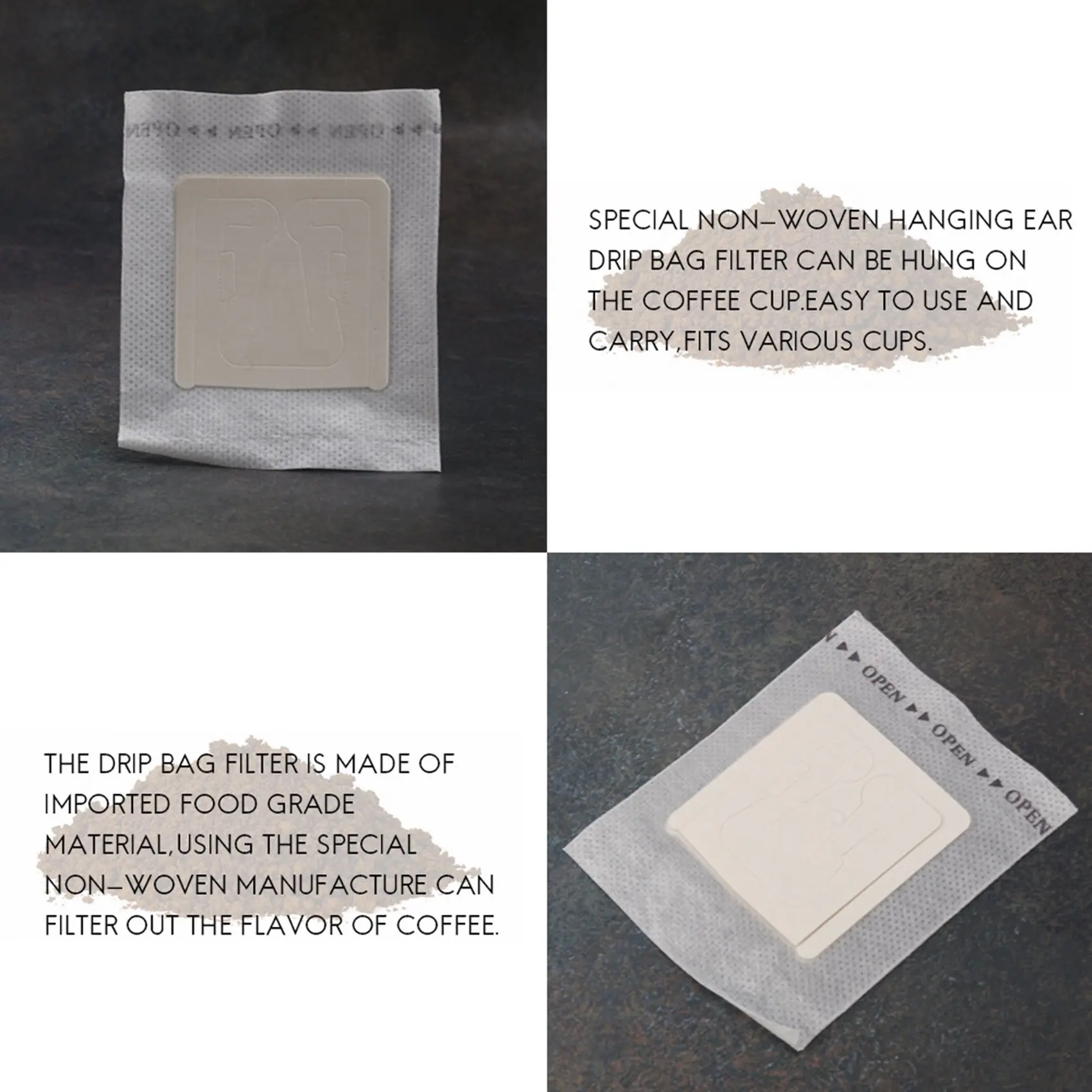 ポータブルコーヒーパウダーペーパーフィルター、ドリップハンギングイヤーバッグフィルター、200個