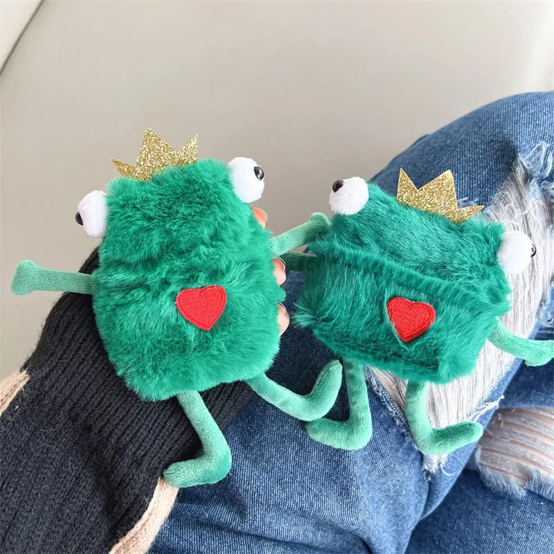 حافظة قطيفة على شكل ضفدع أخضر لأجهزة AirPods 4 Airpod 1 2 3 Pro Pro2 سماعات أذن بلوتوث صندوق شحن غطاء حماية لسماعات الأذن