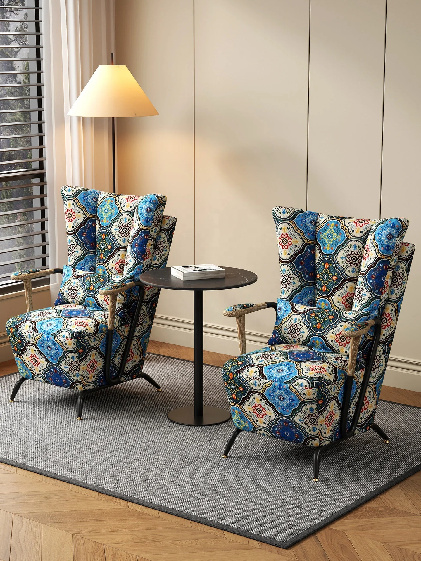 # Armchair Fabric Retro Chrome Base Living Room Bedroom Hotel Comfort Seating Home Furniture
