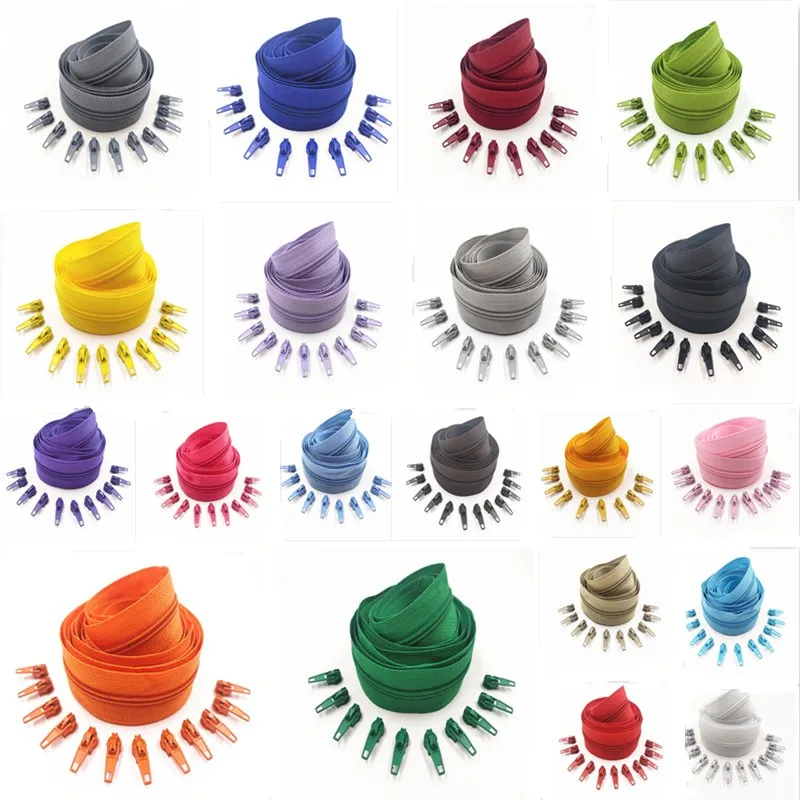 1/2/3/5/10 متر 3 # لفات سحابات طويلة من النايلون مع 2/4/6/10/20 قطعة منزلق بسحاب لملحقات خياطة الخياط #2