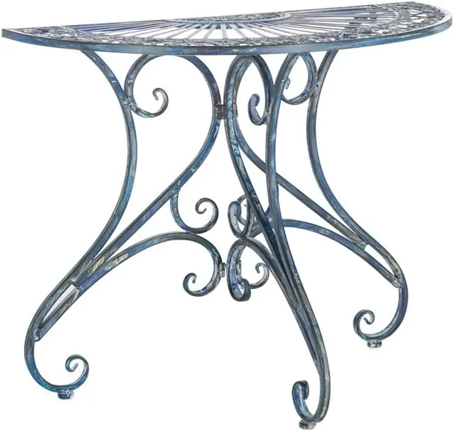 PAT5008C Outdoor Collection Annalise Victorian Antique Accent Table, Mossy Blue