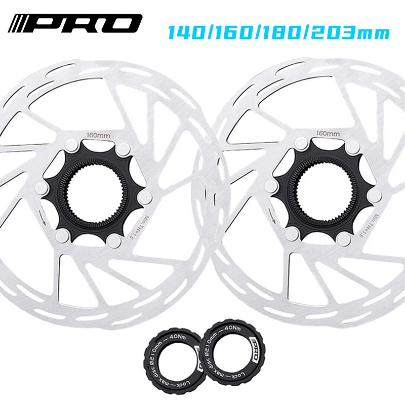 

IIIPRO Bicycle Centerlock rotors Bike Brake Rotor 140mm 160mm 180mm 203mm Road Bike Disc Brake Rotor 1/2pcs MTB Brake Disc Pads
