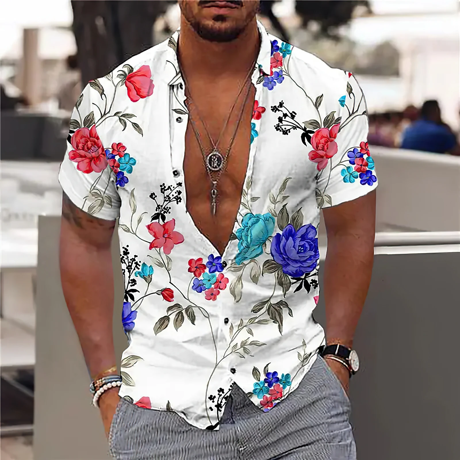 2023 Hawaiian 3D Print Casual Shirt Floral Mens For Short Sleeve Summer Beach Holiday Top Tee Oversized Clothing