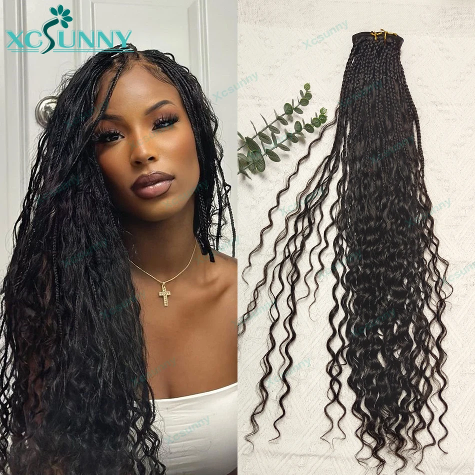 Extensiones trenzadas de cabello humano para mujeres negras, mechones de 30 pulgadas, ONDA DE AGUA, trenzas bohemias, tejido rizado con trama, venta al por mayor