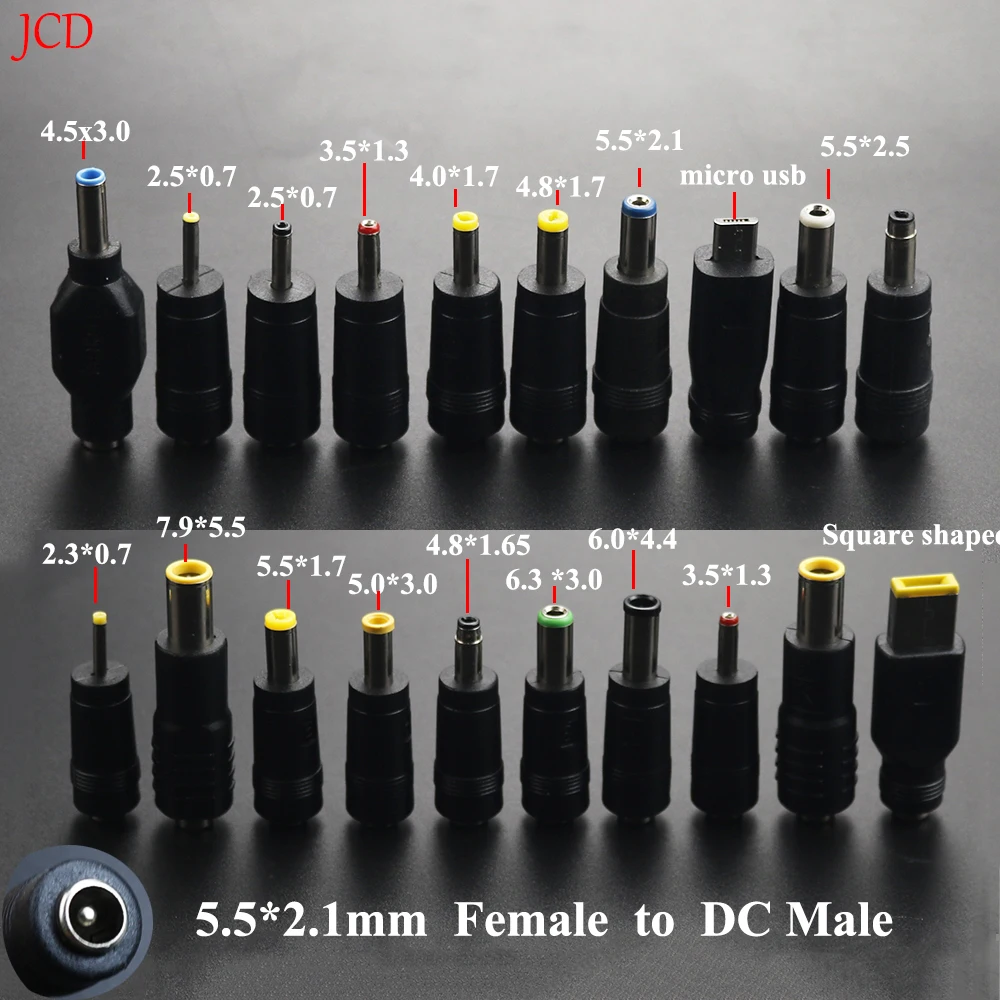 Adaptador de enchufe de corriente para ordenador portátil, 2 piezas, 5,5x2,1mm, hembra a 7,9x5,5mm, macho DC, 5,5x2,1, hembra a 4,5, 7,9, 4,0, macho