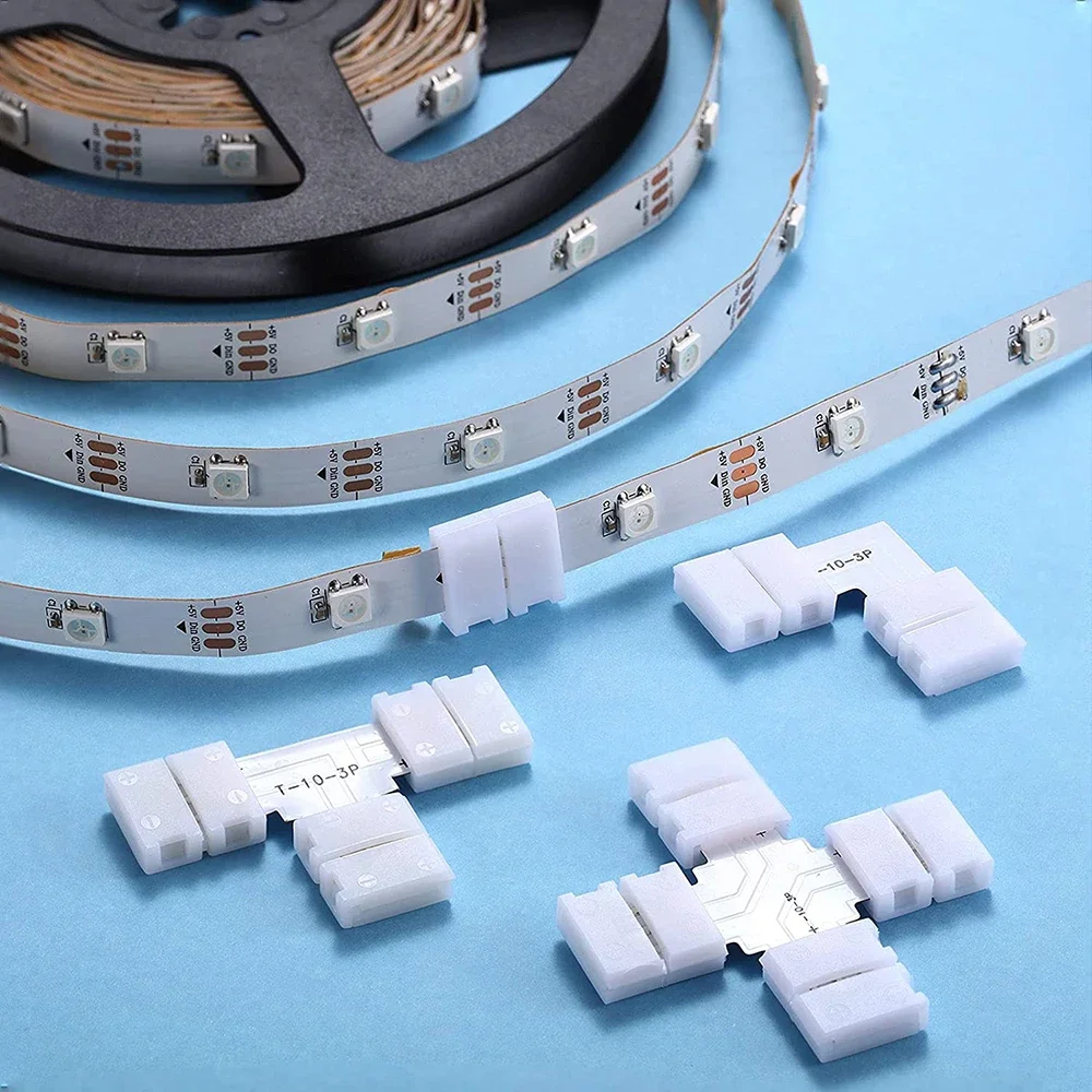 3PIN 10mm LED Connector Free Soldering L T X Shape For Connecting Corner Right Angle 10MM For CCT SMD 2812 LED Strip Light Tape