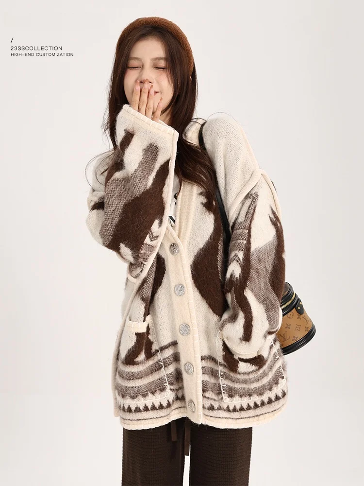 

Мягкий объемный кардиган с V-образным вырезом и цветовыми блоками, женский, зимний, теплый, с длинными рукавами, приталенный, однотонный, для повседневной носки, модный