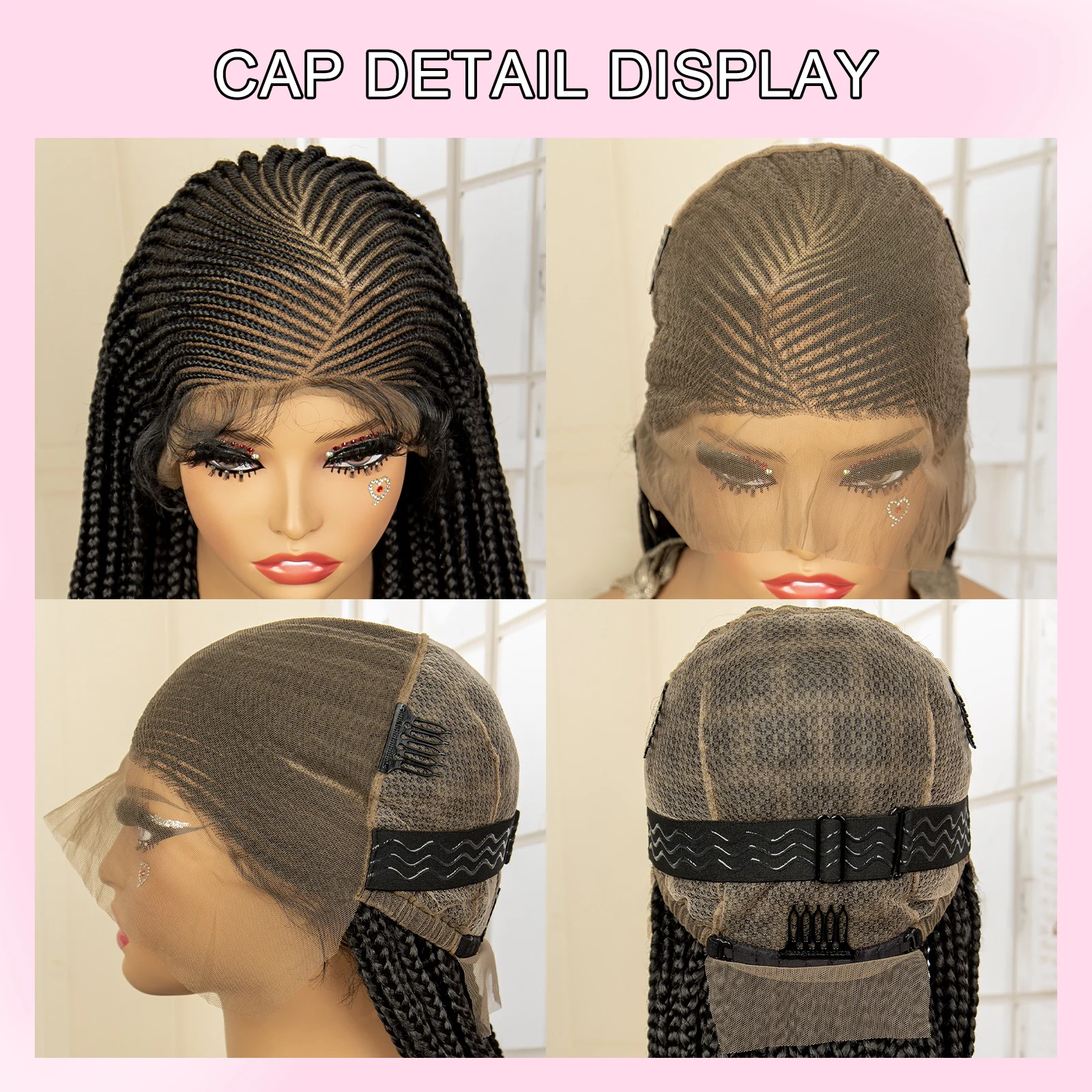 36 Inches Full Lace Cornrow Braided Wigs Synthetic Knotless Box Braids Wig with Baby Hair for Black Women Lace Frontal Wig