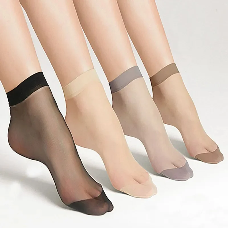 10Pairs Spring Summer Women Soft Socks Thin Silk Socks Non-Slip Skin Solid Color Socks Transparent Ladies Breathable Sock