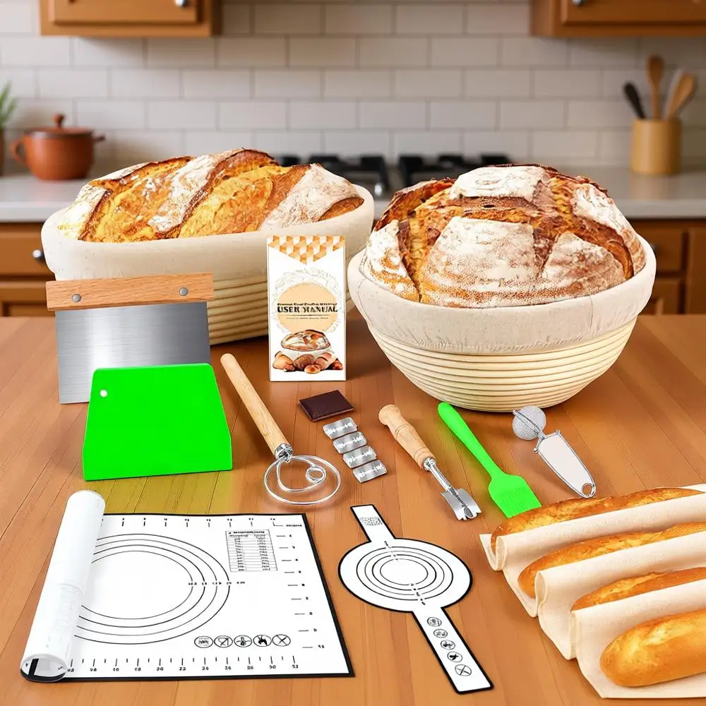 

10 Inch Round & 12 Inch Oval Sourdough Banneton Bread Baskets with Starter Kit for Bread Fermentation