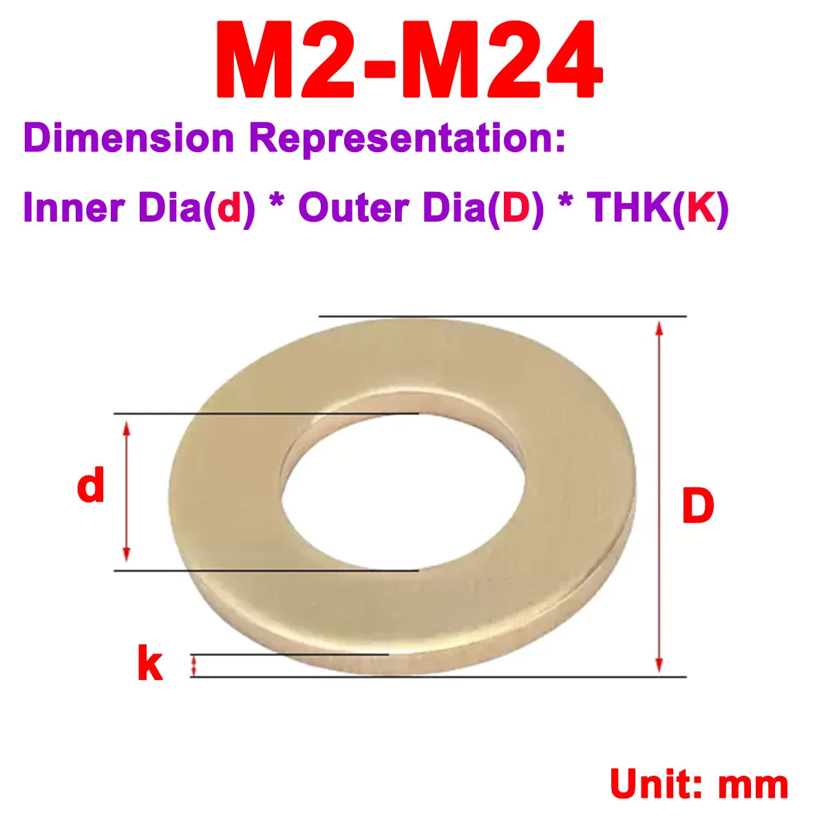 Thickened Brass Circular Meson Metal Screw Flat Washer M2M3M4M5M6M8M10M12M14M16M18-M24