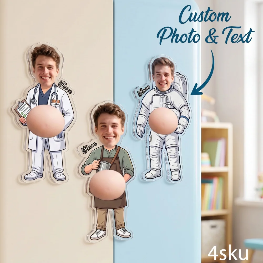 Custom Face Occupation Magnet, Personalized Photo Name Fridge Sticker, Cute Astronaut Firefighter Doctor Character,  GiftDecor