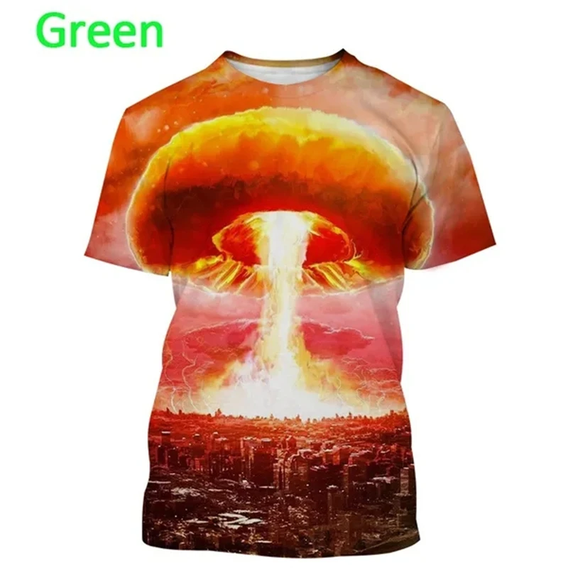 Nuclear Explosion 3D Painted T-shirts New Men's Fashion Casual Destruction Mushroom Cloud T Shirt Cool Popular Unisex Top Tees