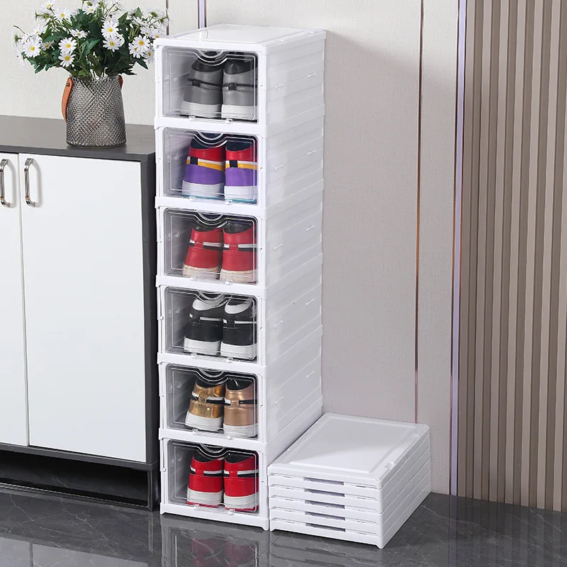 

Folding Plastic Shoes Organizer Transparent Stackable Boots Storage Rack Narrow Vertical Space Saving Shoes Cabinet Organizer