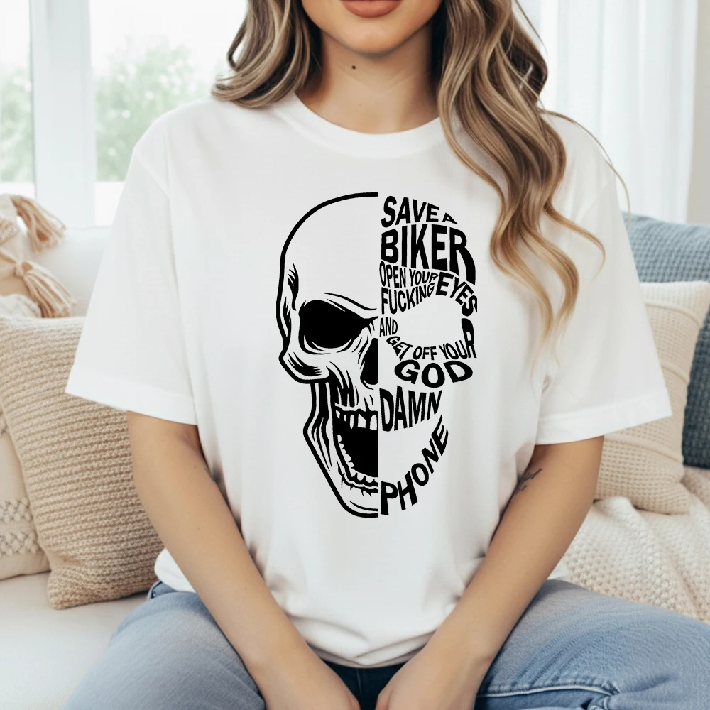 Camiseta Oversize de Algodón para Mujer, Estilo Motero, con Gráfico 'Save A Biker' 2026, Novedosa, para Amantes de las Motos y Seguridad