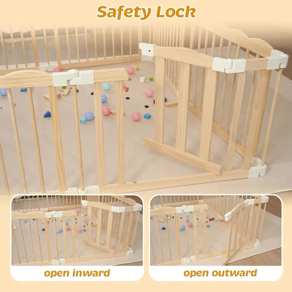 روضة أطفال محمولة من الخشب الطبيعي مع أكواب شفط للأطفال والرضع، منطقة لعب كبيرة جدًا قابلة للطي
