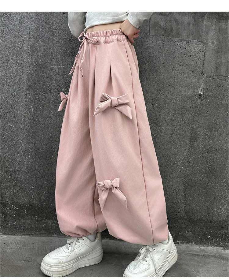 Girls Pants 2024 Autumn New Childrens Clothes Korean Style Girls Baby Foreign Style Bow Haren Pants Casual Simple Daily image 6