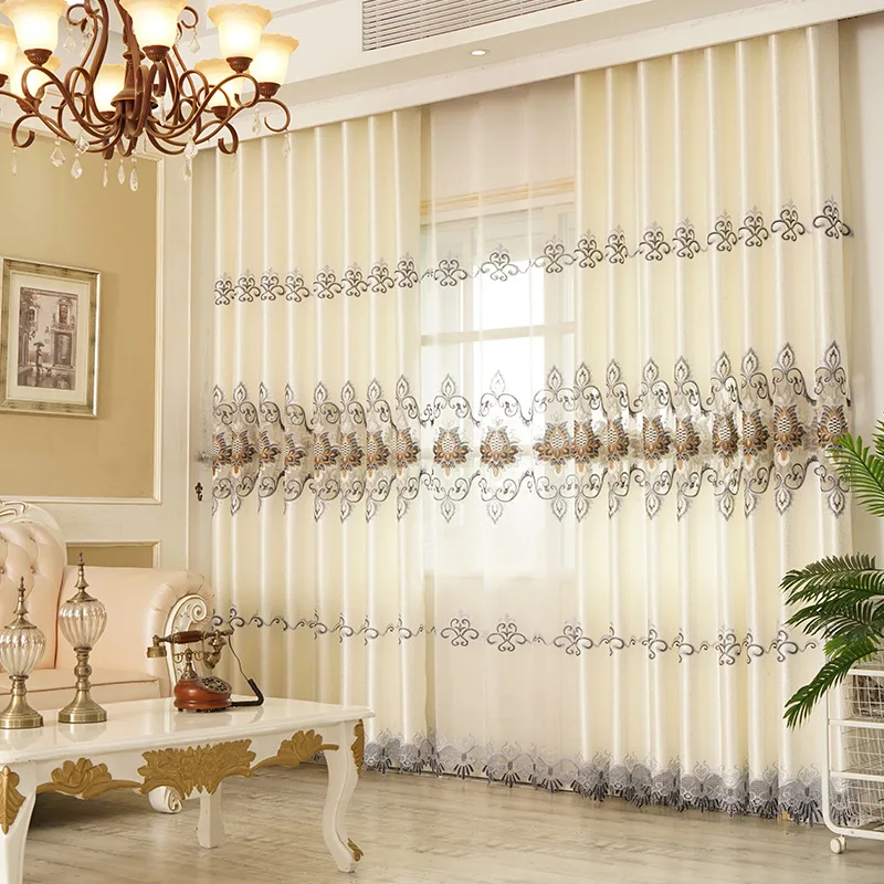 European Style Minimalist Curtain for Living Room Bedroom Dining Room Water Soluble Embroidered Jacquard Curtains Shading Window