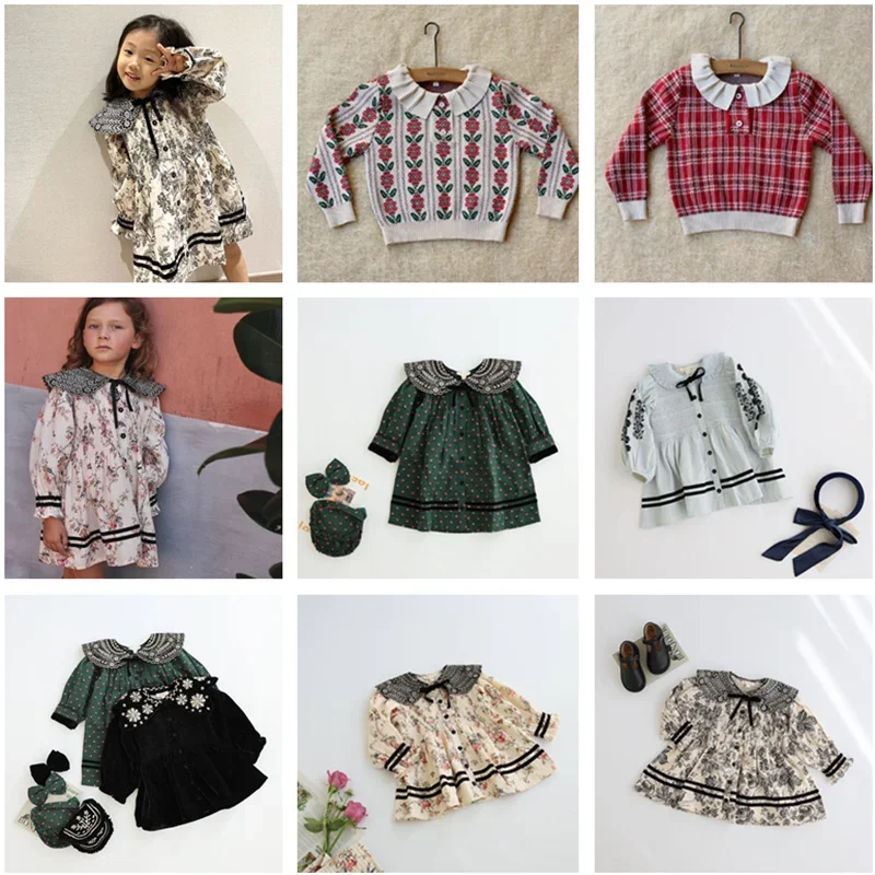 European Kids Girl Dress 2024 Autumn Winter Floral Printed Children Girls Princess Dress Embroidery Clothes BD Brand