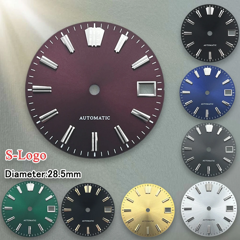 28.5mm logotipo s automático nh35 dial sunburst dial caber nh35/nh36 movimento japonês prego dial relógio acessórios ferramentas de reparo