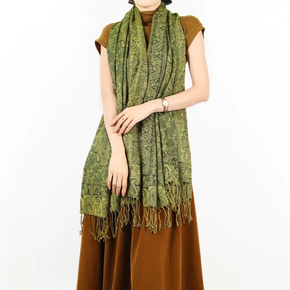 

Hijab Tassels Paisley Shawl Sun Protection Ethnic Style Sunscreen Shawl Printed Long Cashmere Scarf Beach