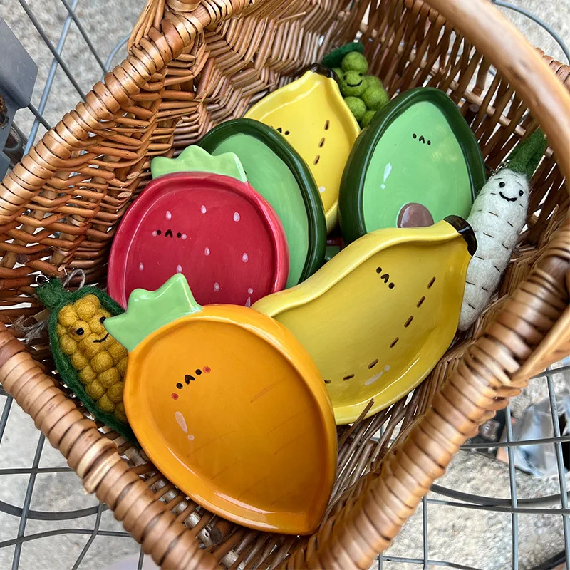 New Creative Cute Cartoon Fruit Ceramic Seasoning Dish Set Home Hot Pot Dipping Sauce Small Plate Kitchen Condiment Serving Dish