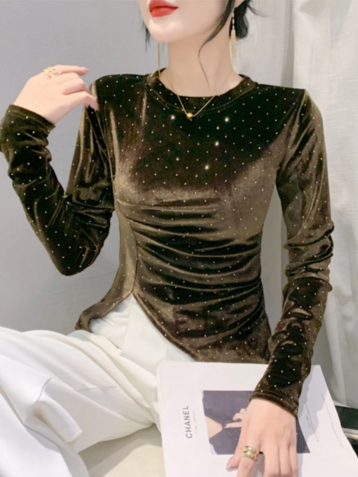 

Весенняя модная женская длинная вельветовая юбка с асимметричным подолом, украшенная стразами, для повседневной носки