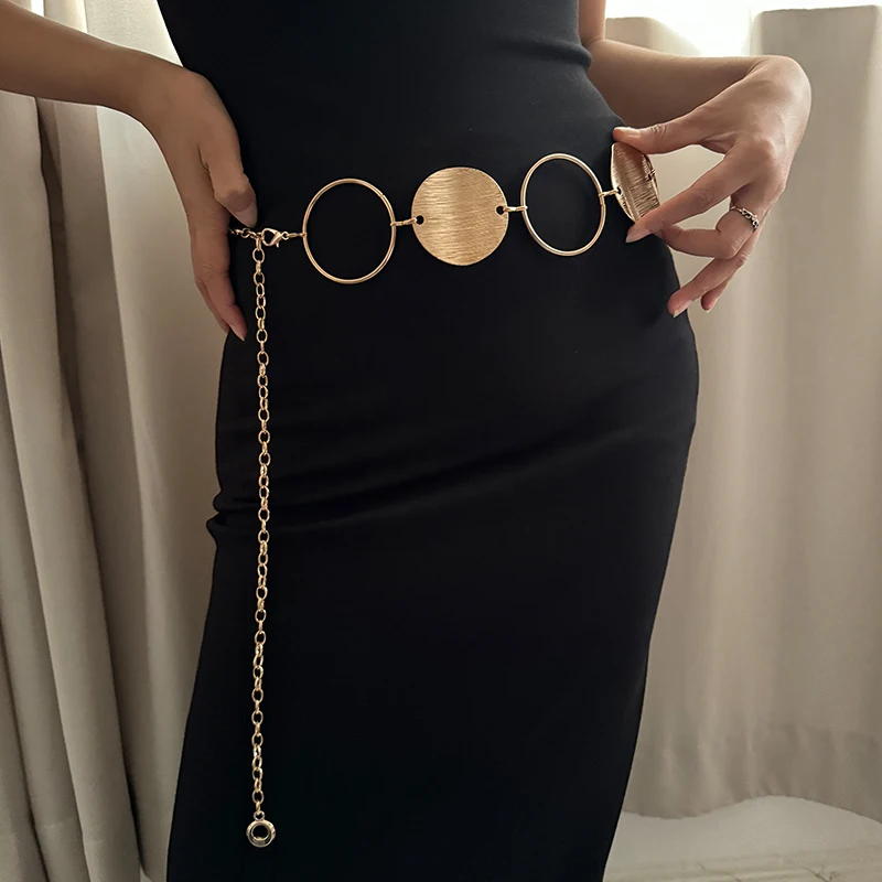 Designer golden wave Circle Waist Chain Belt Female Western Metal Belts for Women High-end Luxury Brands Punk Gothic waistband