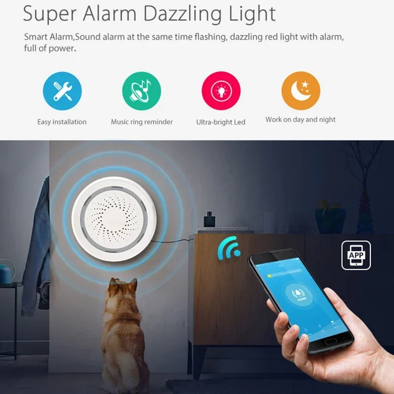 Tuya Smart WiFi Alarm Siren Sensor 100DB Sound Wireless USB powered Smart Life APP Home Security Systems Alexa Google