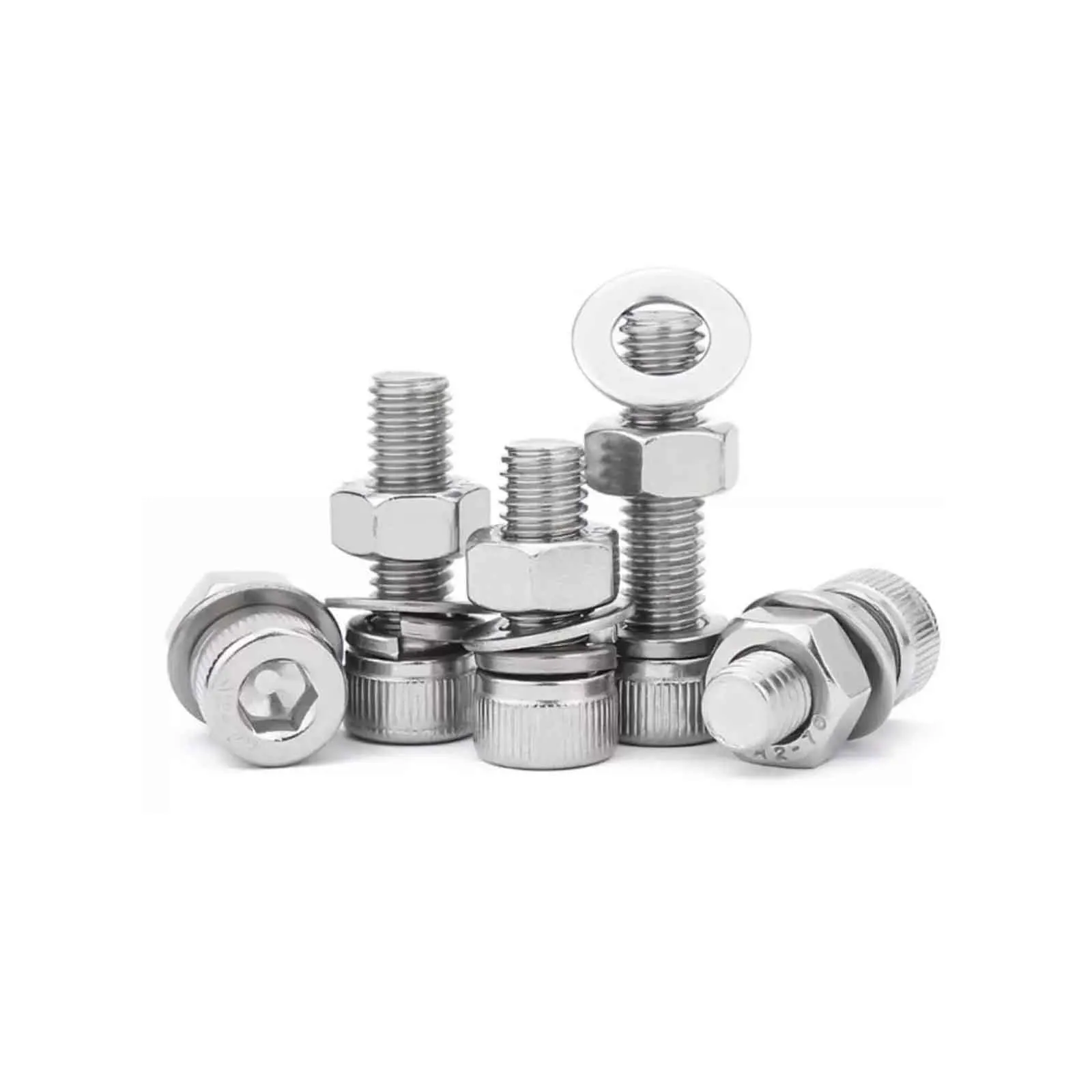 1/30sets 304 Stainless Steel Hex Socket Bolt Screw Nut washers Full Set, Screw Rod Combination Kit M2.5 M3 M4 M5 M6 M8 M10M12M14