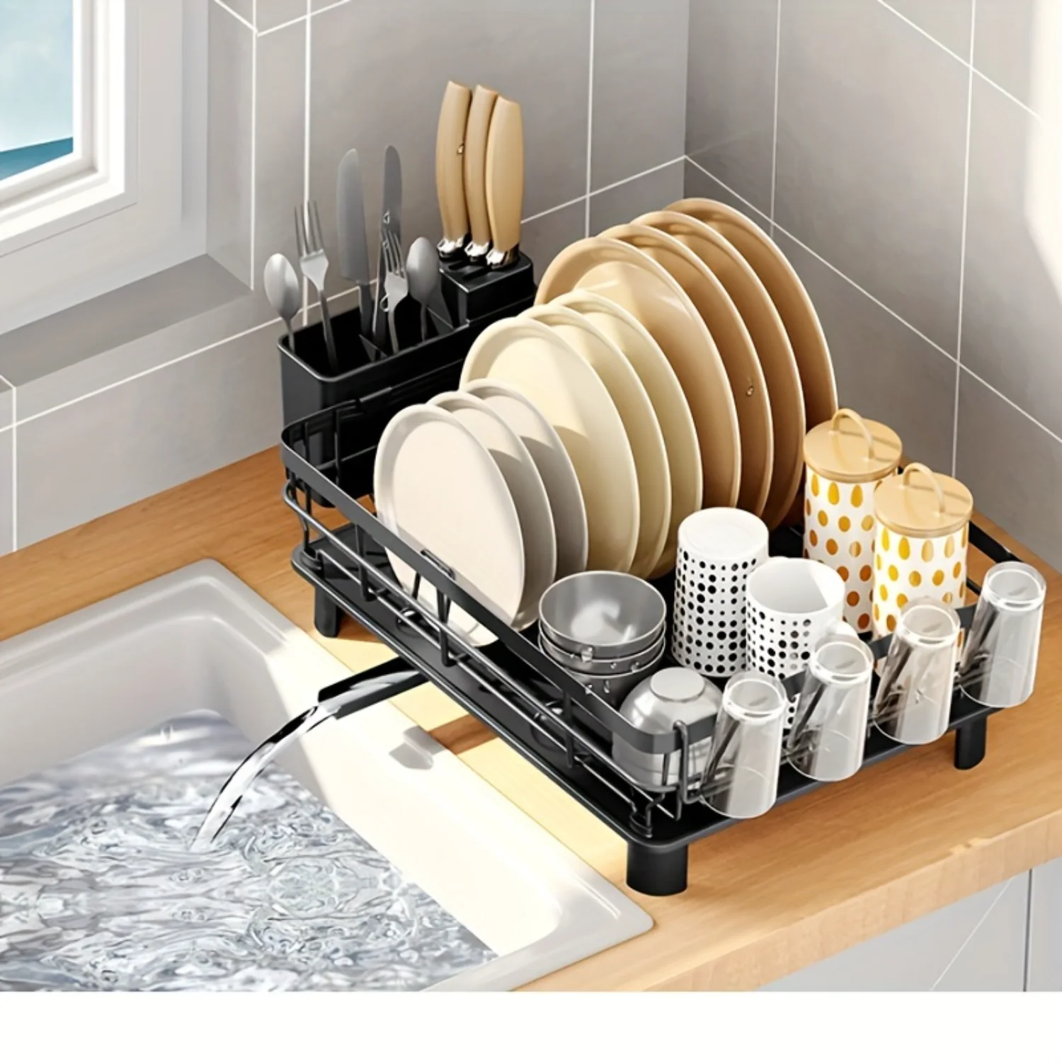 1 Set  Dish Drying Rack, Multi-functional Countertop Plate Organizer, Cabinet  For Cups & Cutlery, Metal Drainer Rack For  Use, 