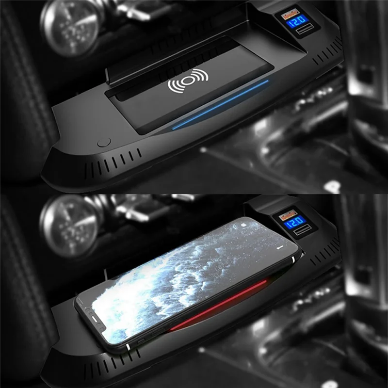 

WF-Car 15 Вт QI Беспроводная зарядная панель для телефона Панель для мобильного телефона Быстрое беспроводное зарядное устройство Детали компонента для Ford Mustang GT 2015-2021