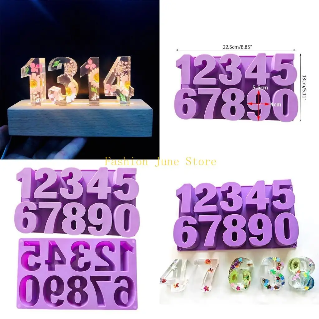 N5KA Silicone Mould DIY Polymer Clay Crafts UV Epoxy Mold Handmade Digital Number Jewelry Pendant Keychain Resin Casting Mold
