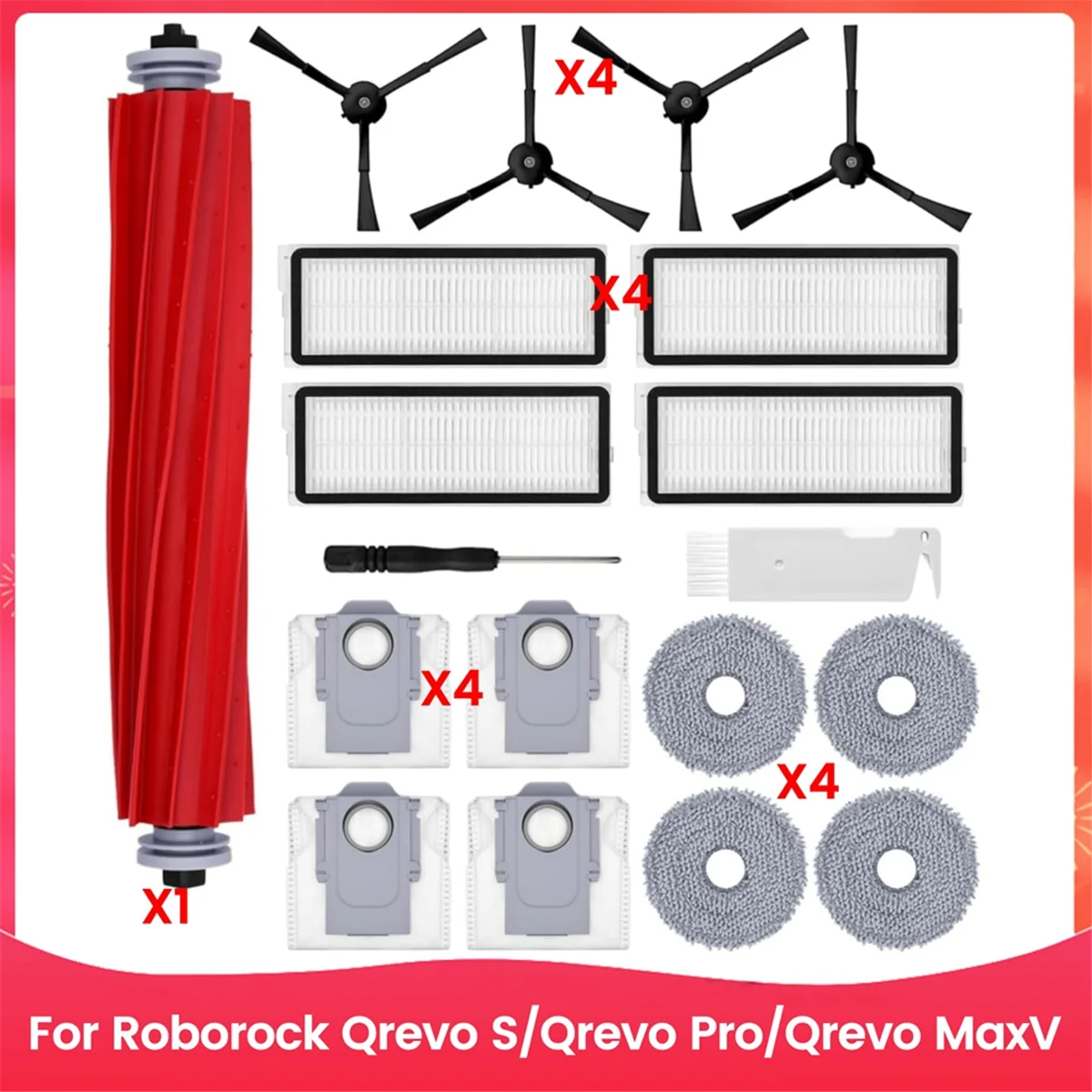 Accessories Kit for Roborock Qrevo S/Qrevo Pro/Qrevo MaxV Robot Vacuum Main Side Brush Hepa Filter Mop Cloth Dust Bags