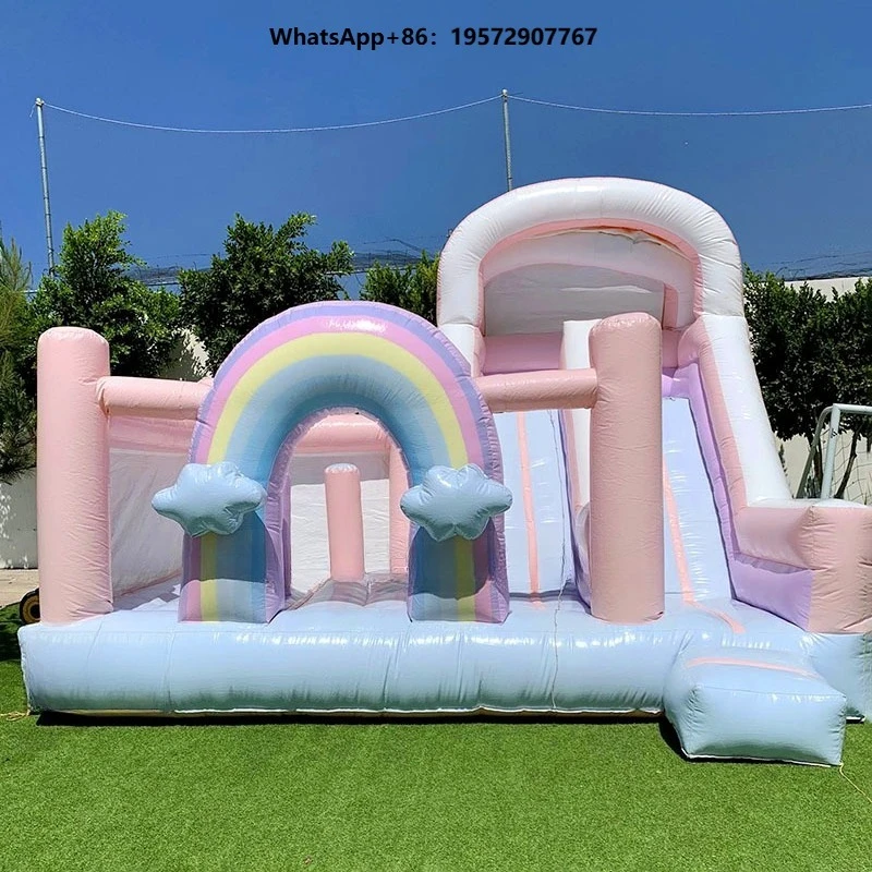 Inflatable Pastel rainbow Cloud Bounce House Jumping Castle for Children Combo Pastel Pink Inflatable