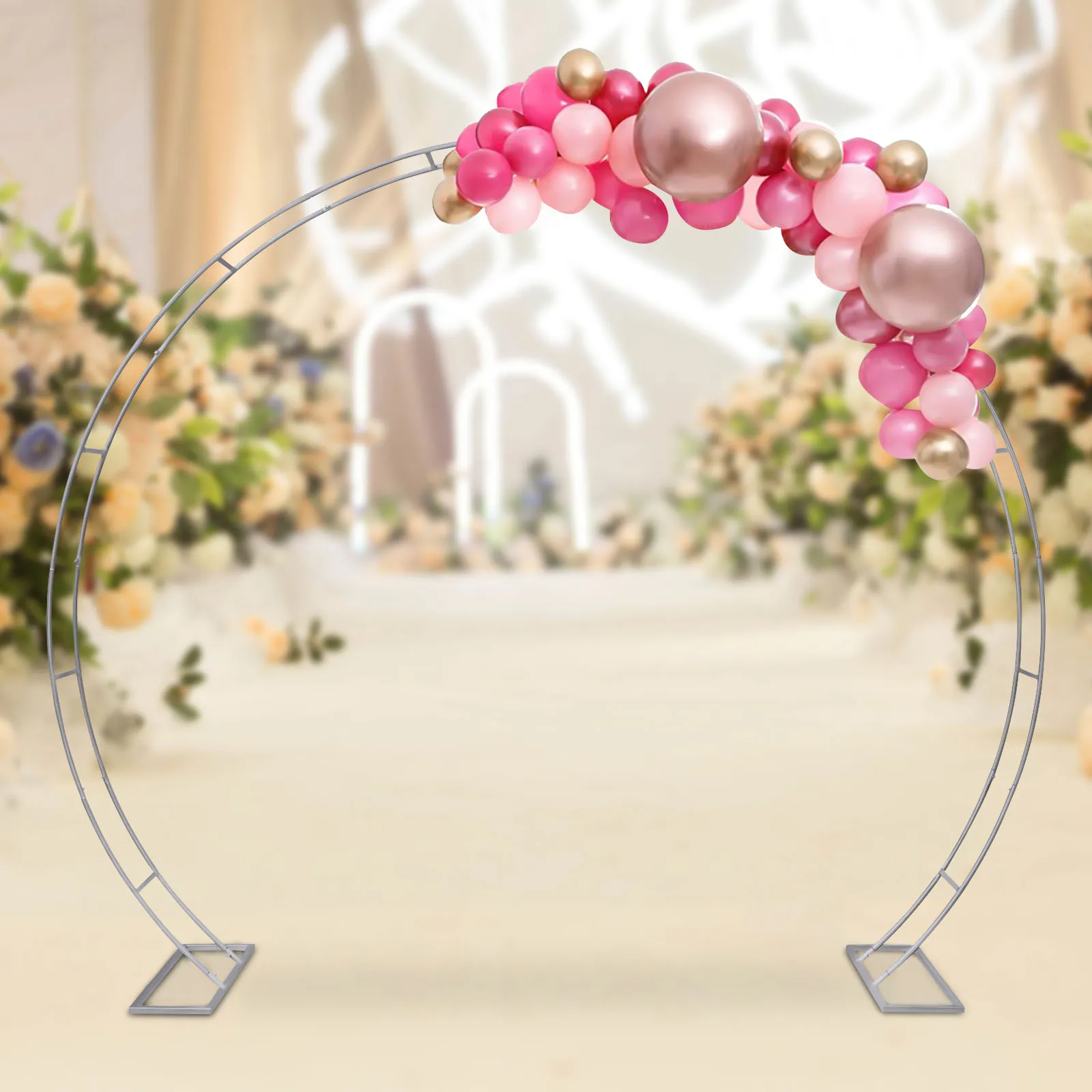 9ft Metal Wedding Arch Stand Round Balloon Arch Party Backdrop Decor Flower Rack Wedding Metal Frame Galvanized Silver