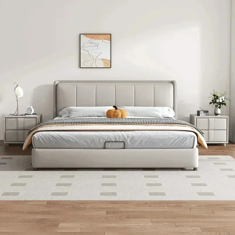 Leather bed Modern minimalist. M Family bedroom bed Double. M Top layer cowhide soft bag bed