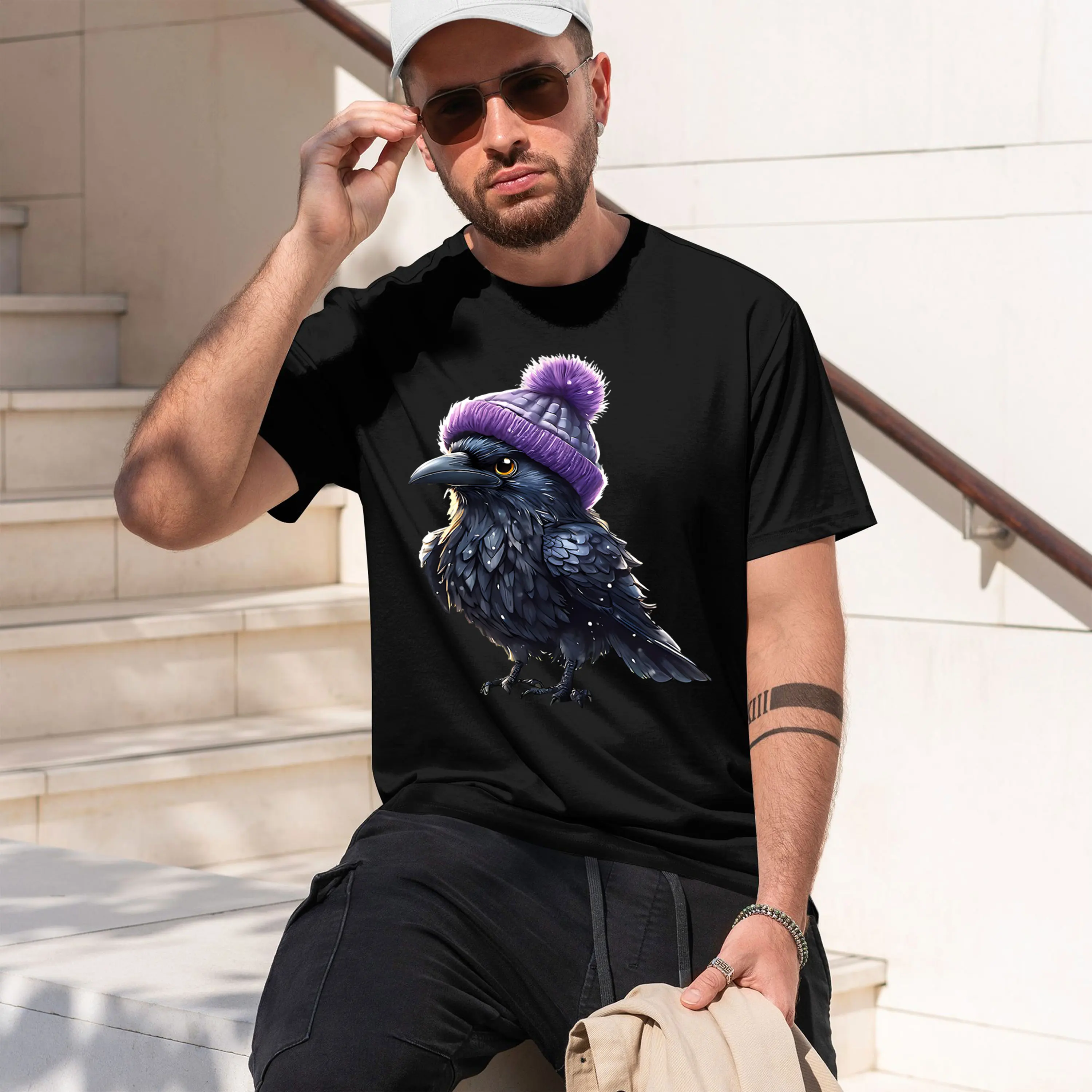 Camiseta de manga corta con cuello redondo para hombre, modelo 2026, con diseño divertido y estampado de los Baltimore Ravens en morado, ideal para el nuevo modelo 2026.