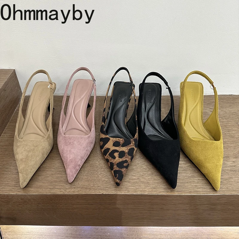 Summer Slip On Leopard Women Sandals Shoes Fashion Pointed Toe High Heel Stripper Party Ladies Sandalias Shoes