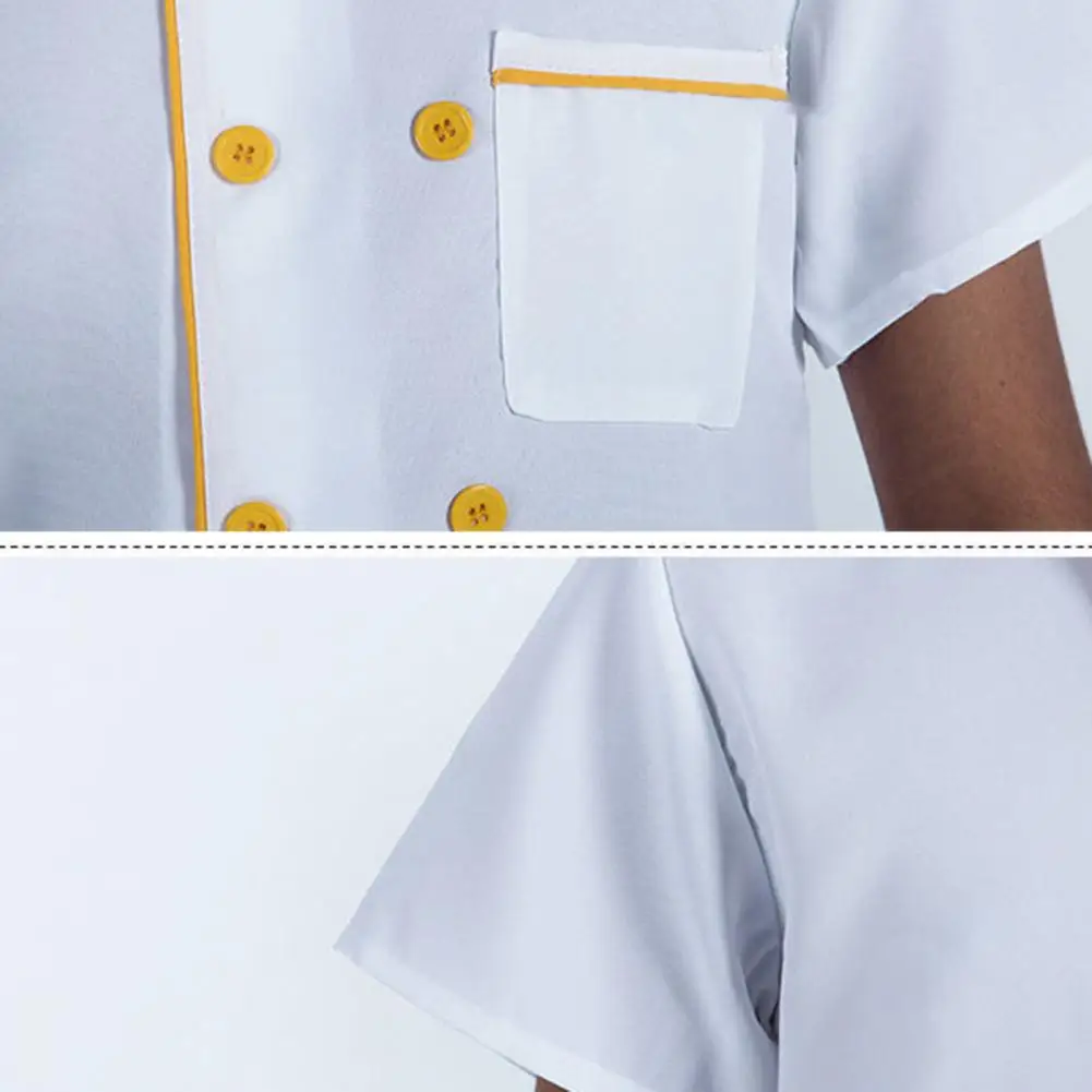 Camicia da chef Uniforme da chef traspirante e resistente alle macchie per cucina, panetteria, ristorante, colletto alla coreana a maniche corte doppiopetto