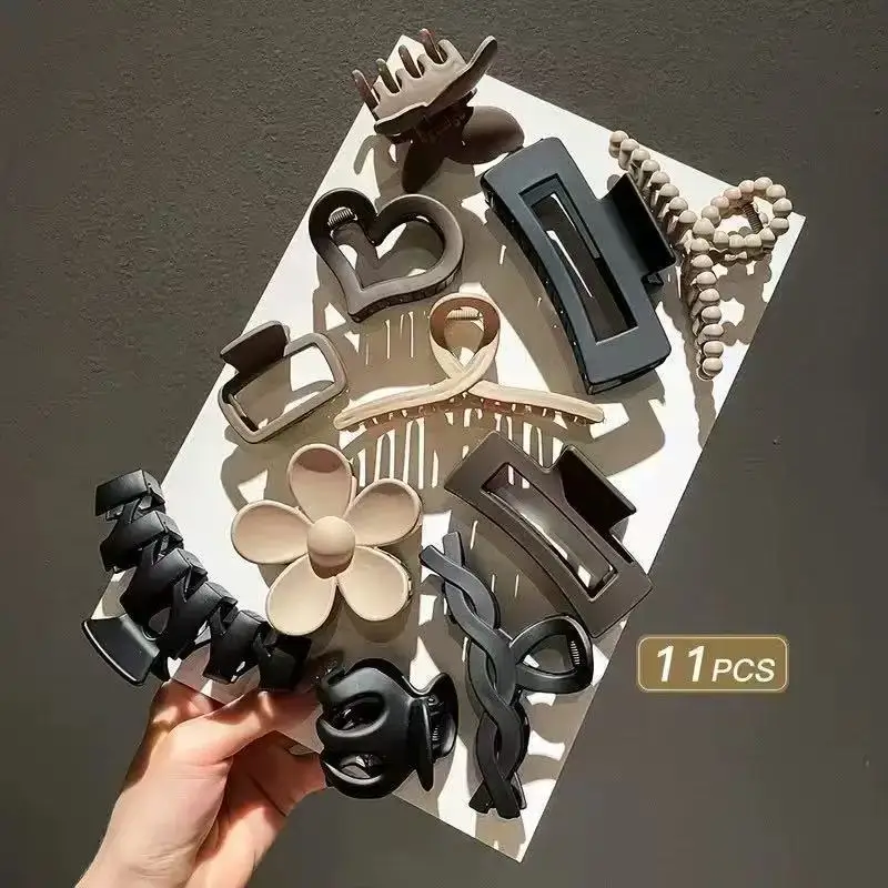 

11-piece Set Women's High-end Frosted Clip Set Women's Back Head Hair Shark Clip Headwear Girls Gift Essential For Travel