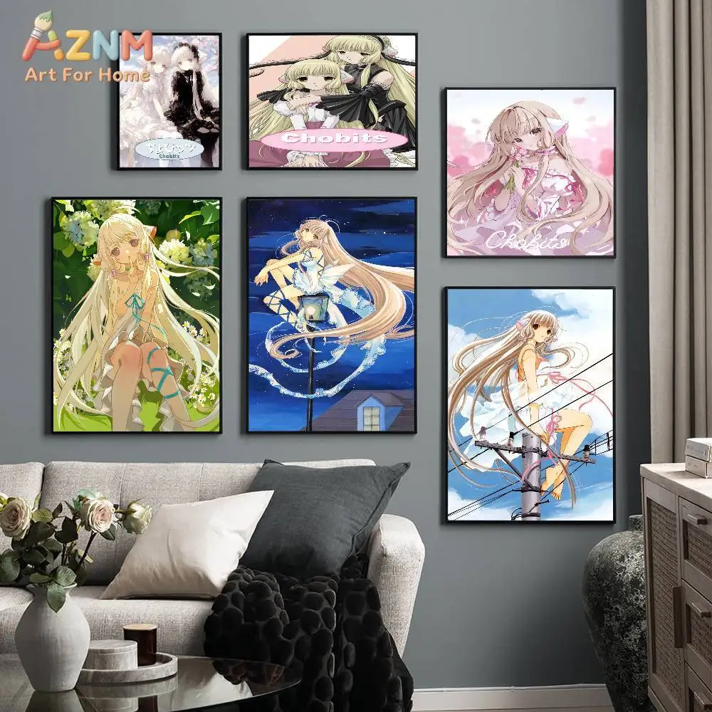 AZNM Chobits Chi Anime Canvas Wall Art, Cute Blonde Elf Girl Manga Poster Print, Unframed Aesthetic Canvas Painting for Bedroom