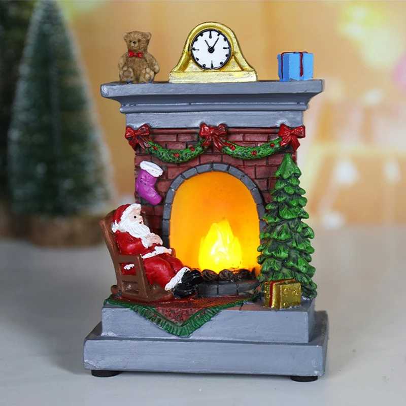 Ornements lumineux de noël, père noël, bonhomme de neige, cheminée en résine, veilleuse LED, décoration de noël, jouets de vacances pour enfants, cadeau