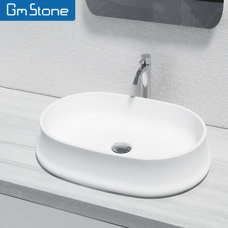 Modern Design Quality Oval Cultured Marble Solid Surface Sink Durable Artificial Stone Countertop Eco-Friendly Hand Wash Drainer